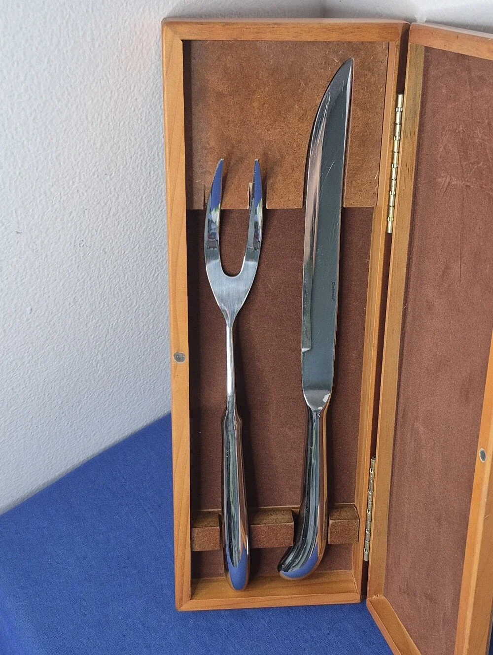 Chefmate Stainless Steel Carving Knife & Fork Set in Wood Case